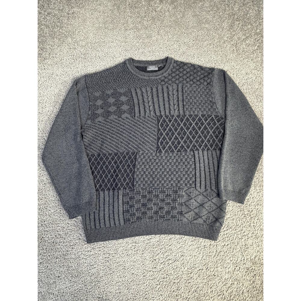 Crazy Horse Sweater Mens XL Gray Geometric Heavyweight Crew Neck Pullover